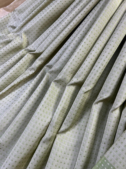 CREAM PISTA GREEN SILK PURE HANDLOOM DO RUKHI BANARASI SAREE