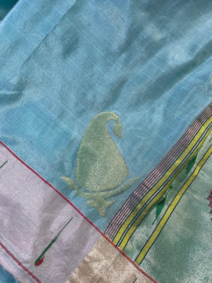 BLUE TISSUE SILK PURE HANDLOOM PAITHANI SAREE