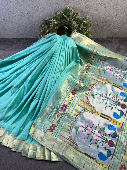BLUE SILK PURE HANDLOOM PAITHANI SAREE
