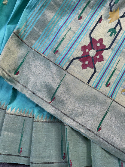 BLUE SILK PURE HANDLOOM PAITHANI SAREE