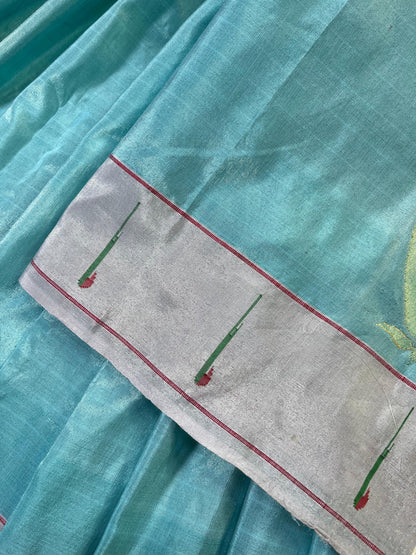 BLUE TISSUE SILK PURE HANDLOOM PAITHANI SAREE