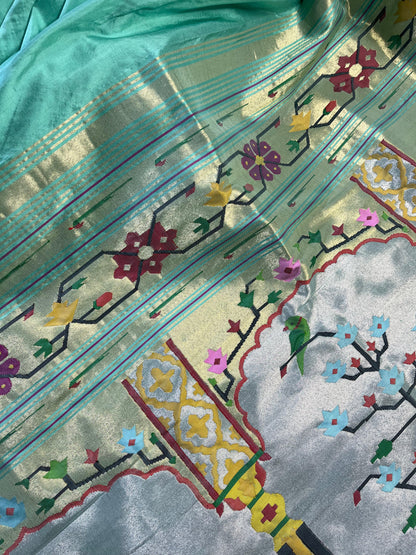BLUE SILK PURE HANDLOOM PAITHANI SAREE