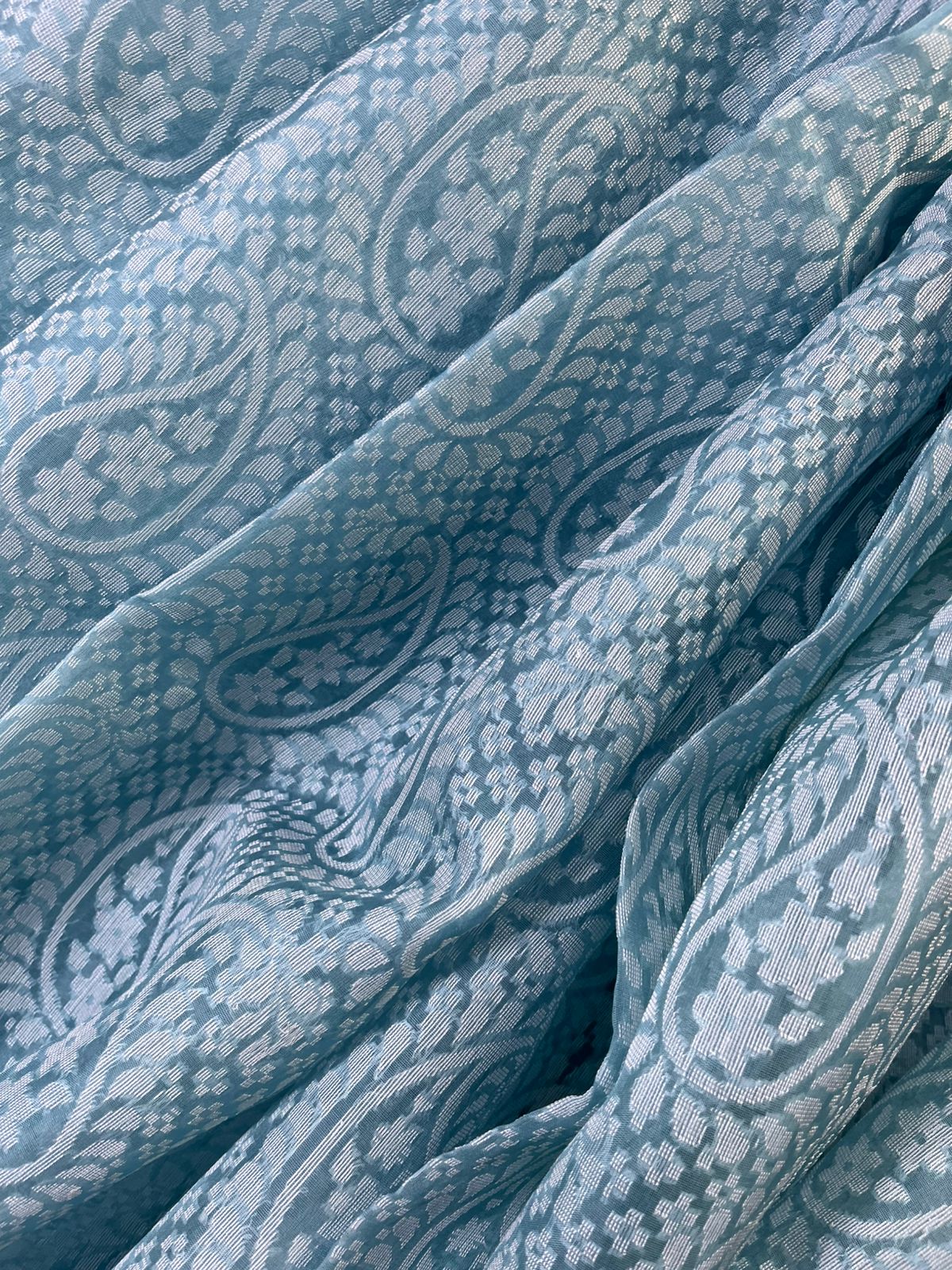 POWDER BLUE KORA COTTON  PURE HANDLOOM BANARASI SAREE