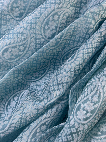 POWDER BLUE KORA COTTON  PURE HANDLOOM BANARASI SAREE