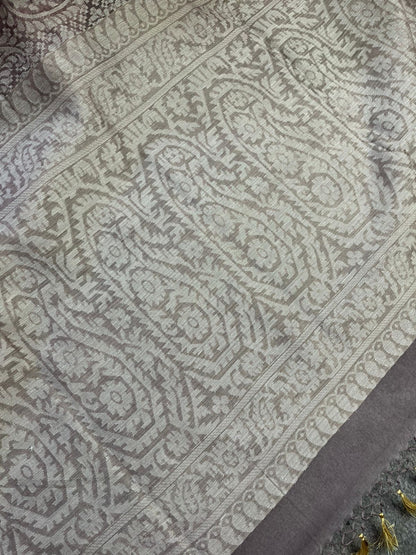 GREY KORA COTTON  PURE HANDLOOM BANARASI SAREE
