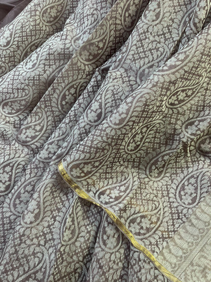 GREY KORA COTTON  PURE HANDLOOM BANARASI SAREE