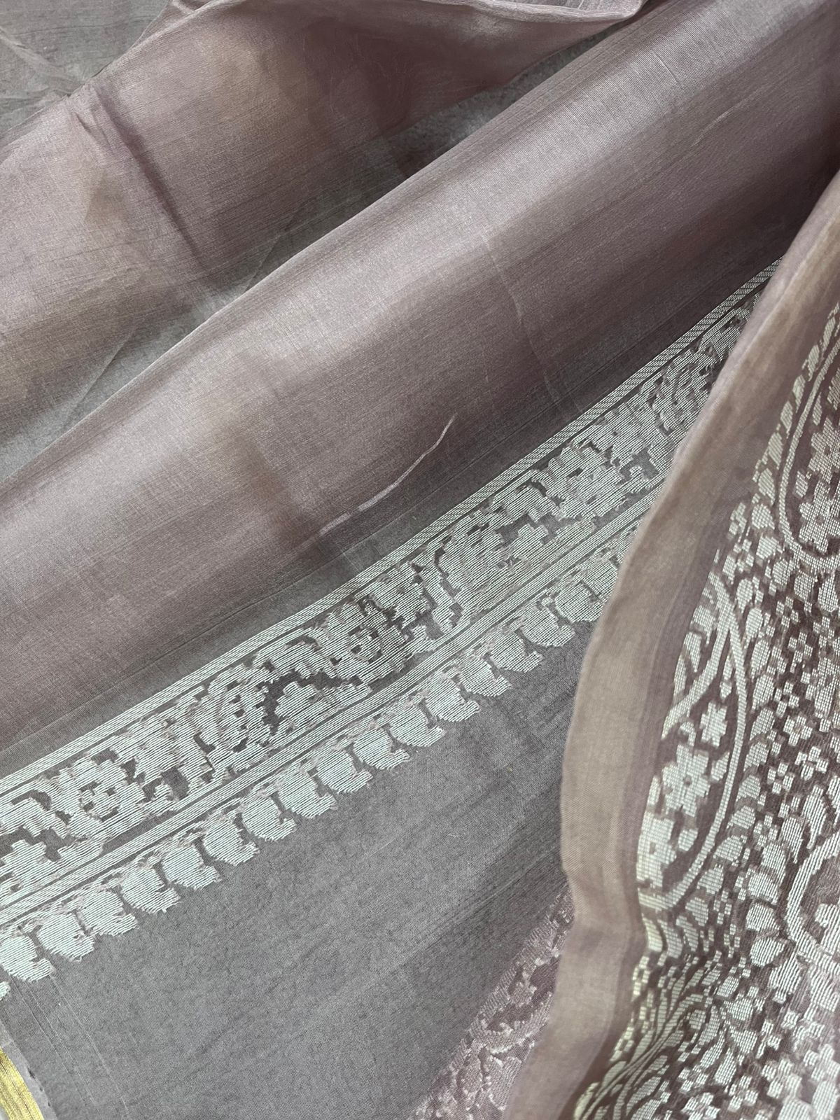 GREY KORA COTTON  PURE HANDLOOM BANARASI SAREE
