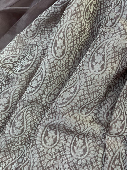 GREY KORA COTTON  PURE HANDLOOM BANARASI SAREE
