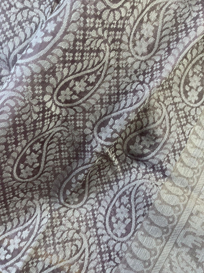 GREY KORA COTTON  PURE HANDLOOM BANARASI SAREE