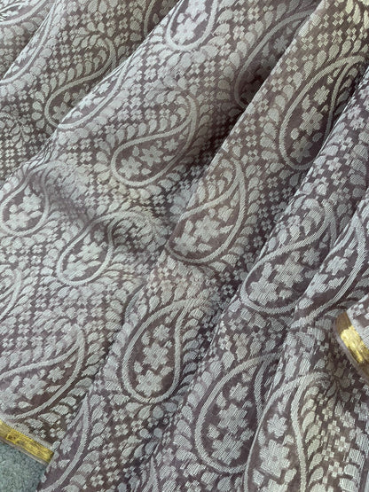GREY KORA COTTON  PURE HANDLOOM BANARASI SAREE