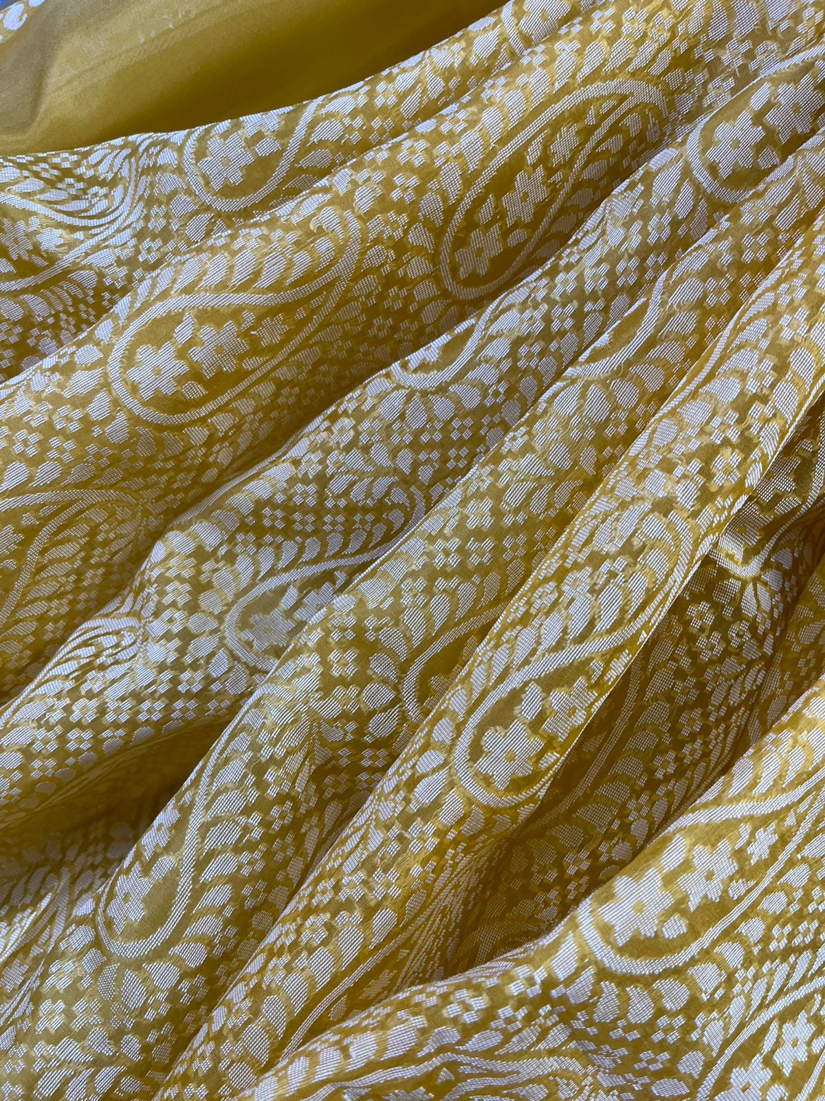MUSTARD YELLOW KORA COTTON  PURE HANDLOOM BANARASI SAREE