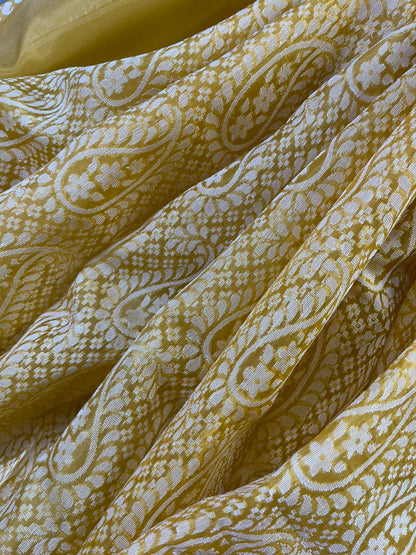 MUSTARD YELLOW KORA COTTON  PURE HANDLOOM BANARASI SAREE
