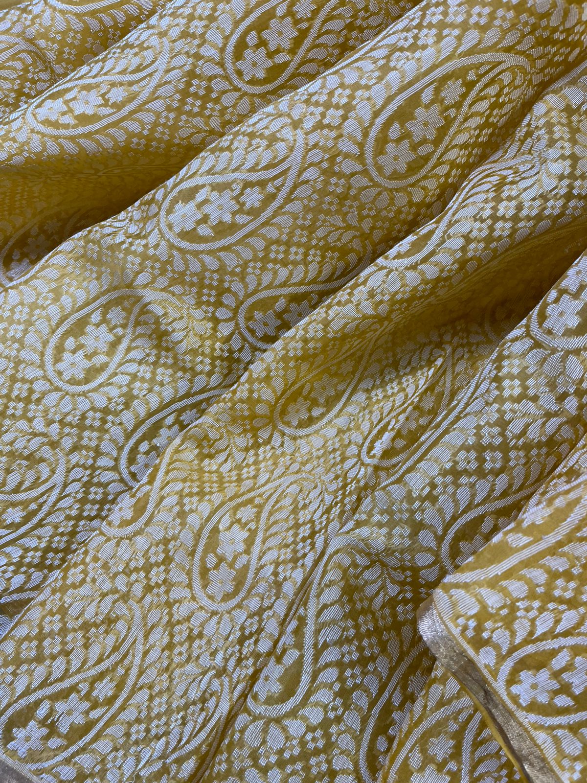 MUSTARD YELLOW KORA COTTON  PURE HANDLOOM BANARASI SAREE