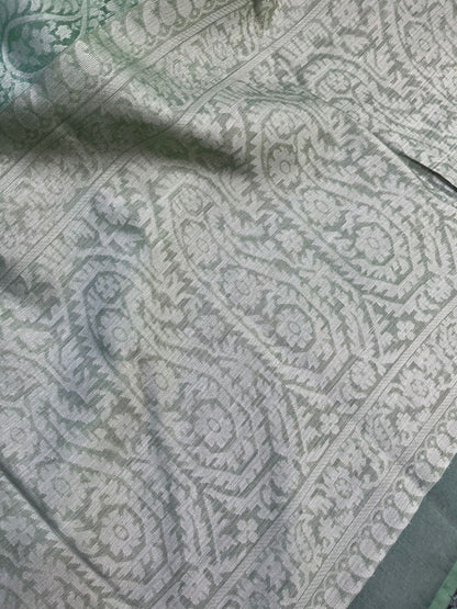 MINT GREEN KORA COTTON  PURE HANDLOOM BANARASI SAREE