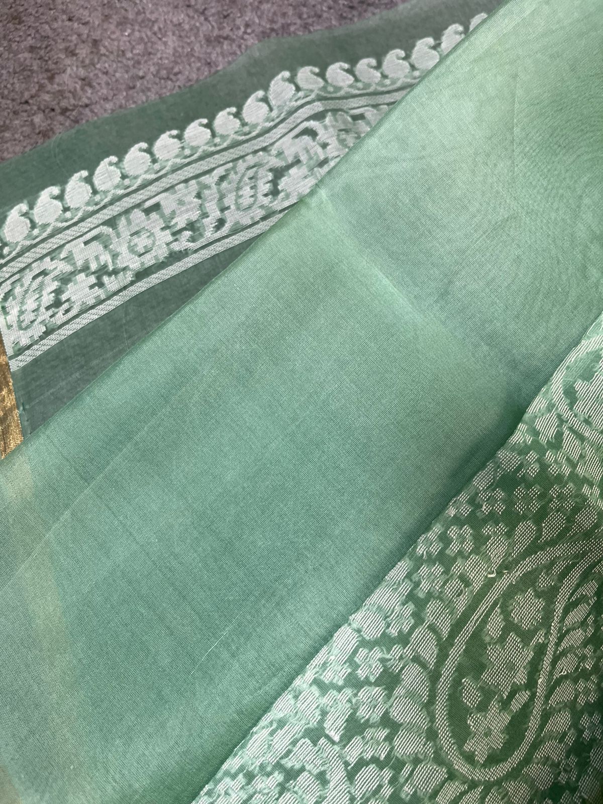 MINT GREEN KORA COTTON  PURE HANDLOOM BANARASI SAREE