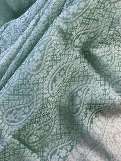 MINT GREEN KORA COTTON  PURE HANDLOOM BANARASI SAREE
