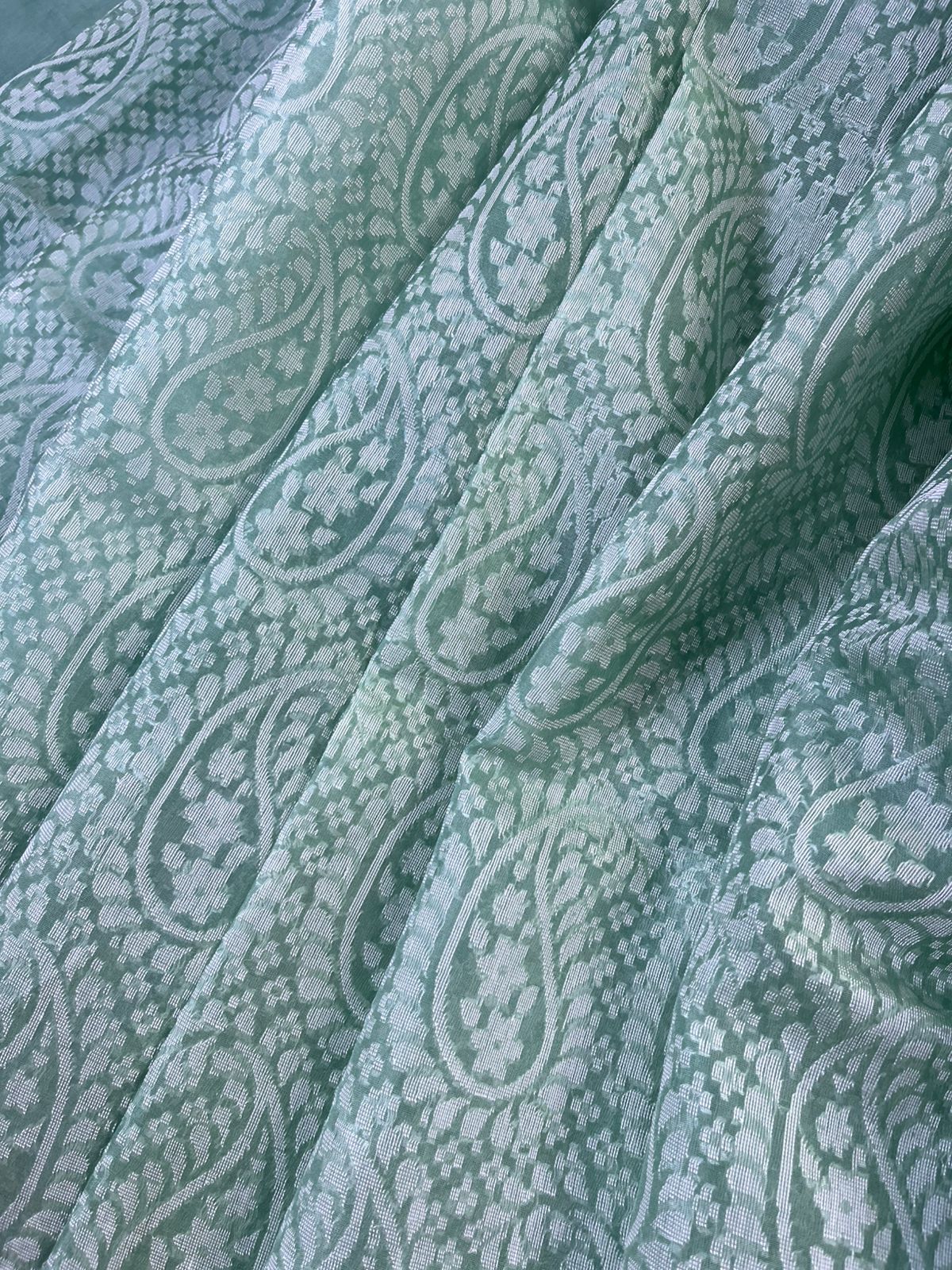 MINT GREEN KORA COTTON  PURE HANDLOOM BANARASI SAREE