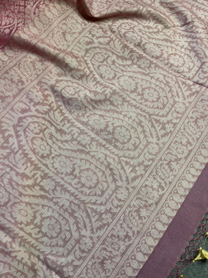 ROSE PINK KORA COTTON  PURE HANDLOOM BANARASI SAREE