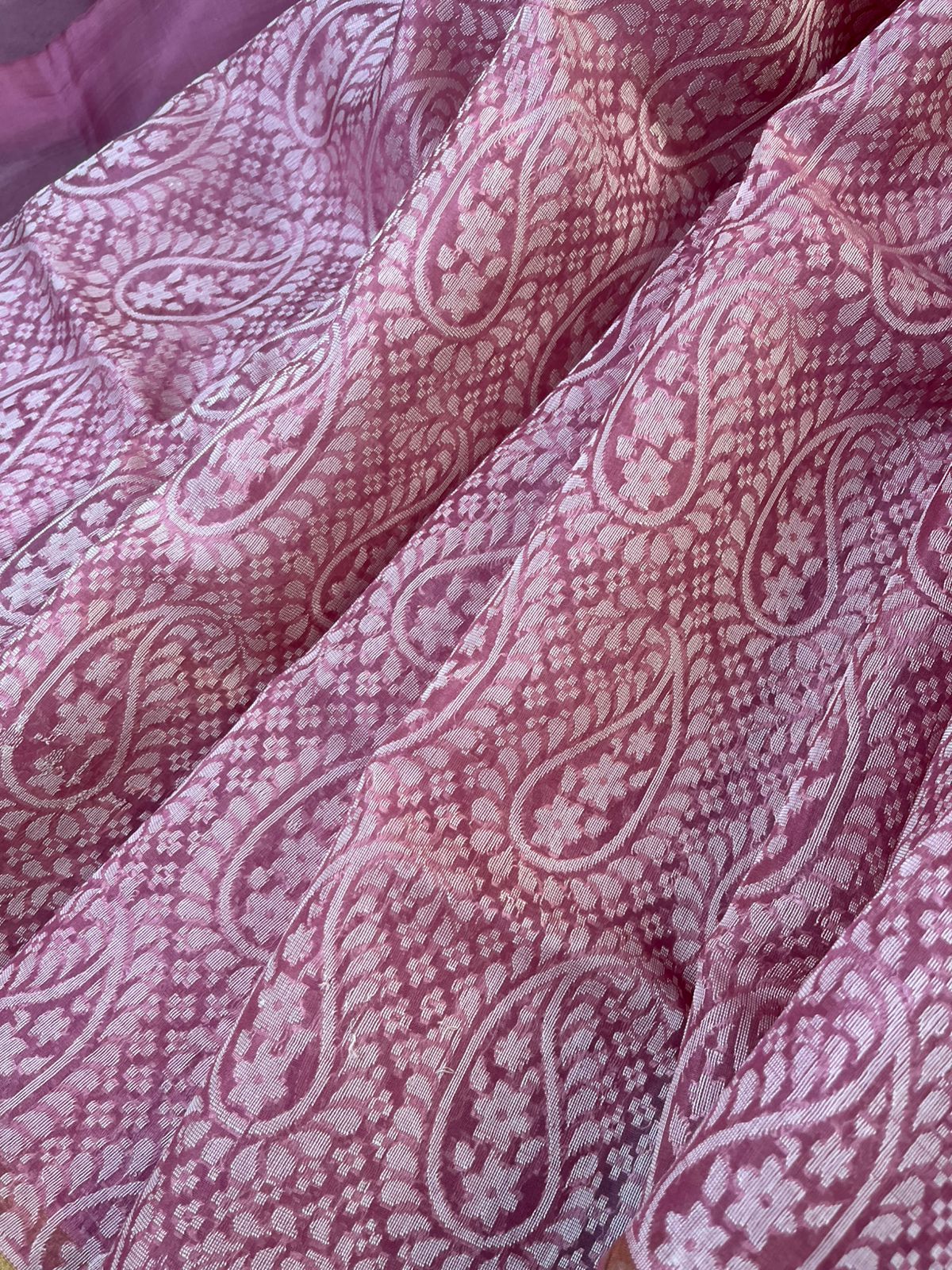 ROSE PINK KORA COTTON  PURE HANDLOOM BANARASI SAREE