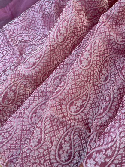 ROSE PINK KORA COTTON  PURE HANDLOOM BANARASI SAREE