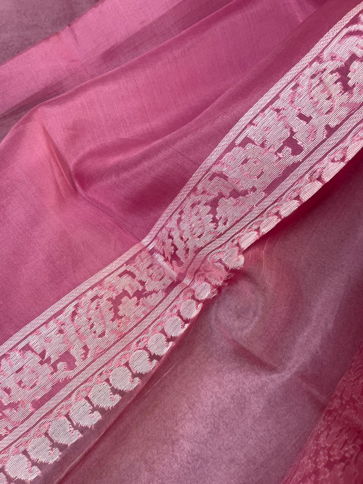 ROSE PINK KORA COTTON  PURE HANDLOOM BANARASI SAREE