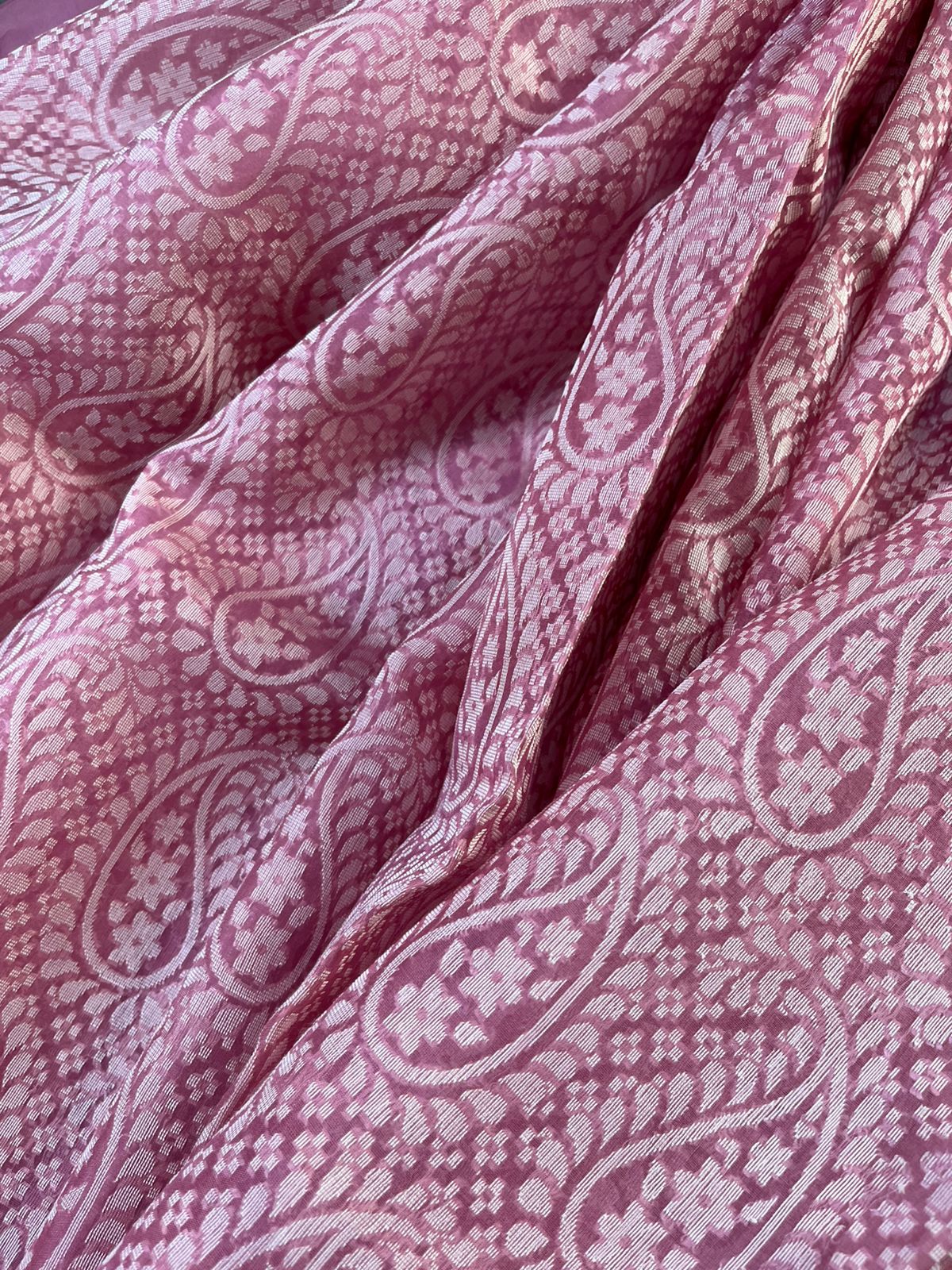 ROSE PINK KORA COTTON  PURE HANDLOOM BANARASI SAREE
