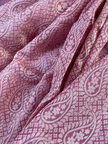 ROSE PINK KORA COTTON  PURE HANDLOOM BANARASI SAREE