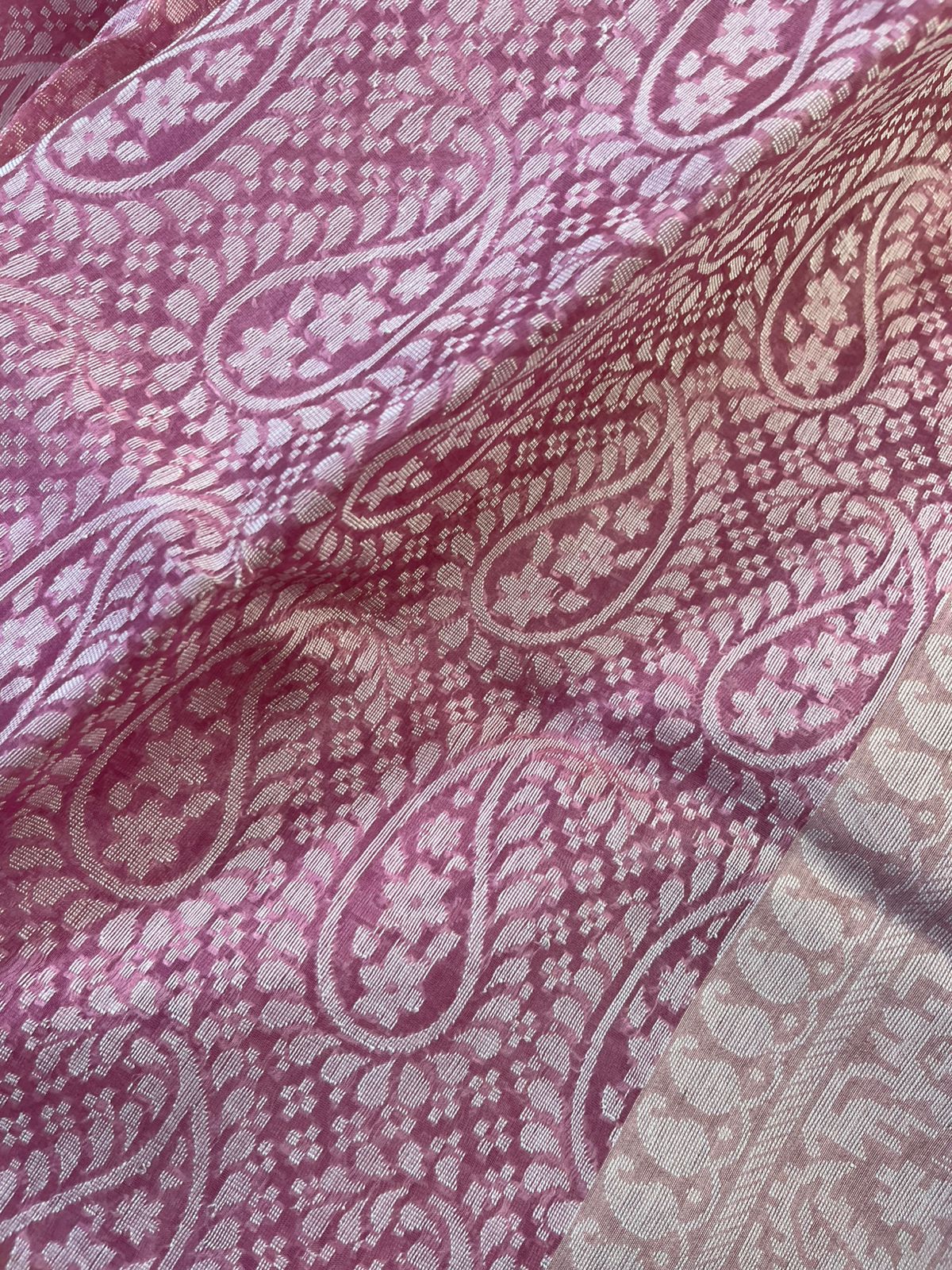 ROSE PINK KORA COTTON  PURE HANDLOOM BANARASI SAREE