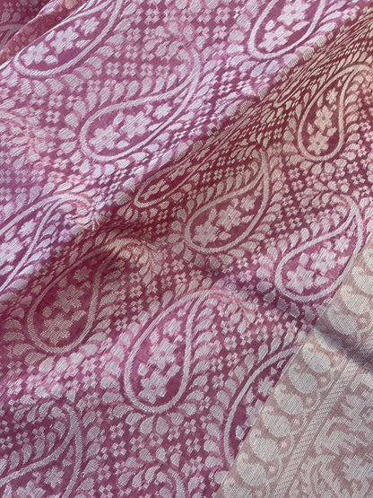 ROSE PINK KORA COTTON  PURE HANDLOOM BANARASI SAREE