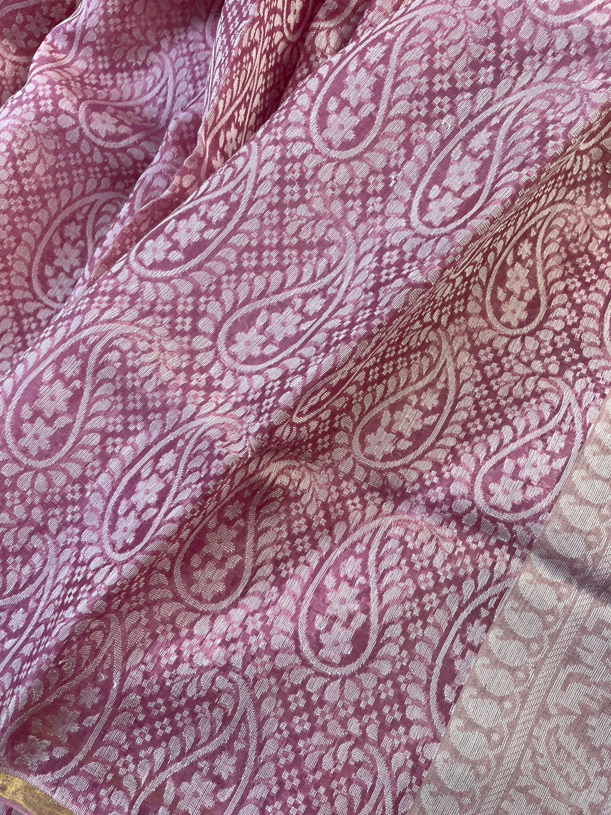 ROSE PINK KORA COTTON  PURE HANDLOOM BANARASI SAREE