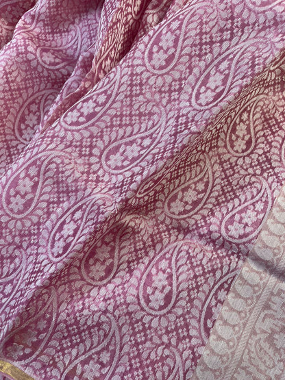 ROSE PINK KORA COTTON  PURE HANDLOOM BANARASI SAREE