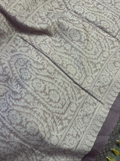 LAVENDER KORA COTTON  PURE HANDLOOM BANARASI SAREE