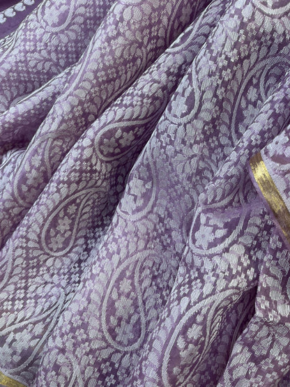 LAVENDER KORA COTTON  PURE HANDLOOM BANARASI SAREE