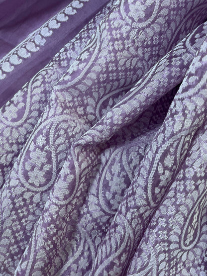LAVENDER KORA COTTON  PURE HANDLOOM BANARASI SAREE