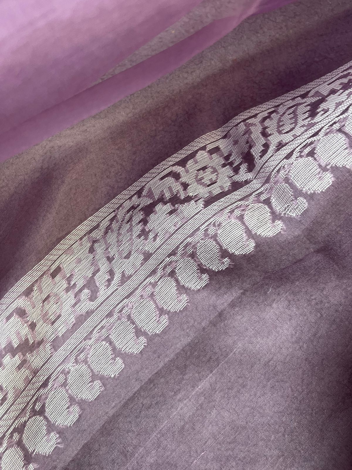 LAVENDER KORA COTTON  PURE HANDLOOM BANARASI SAREE