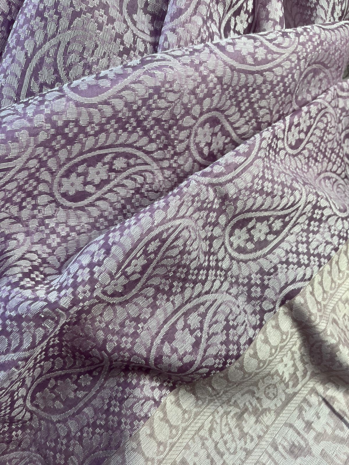 LAVENDER KORA COTTON  PURE HANDLOOM BANARASI SAREE