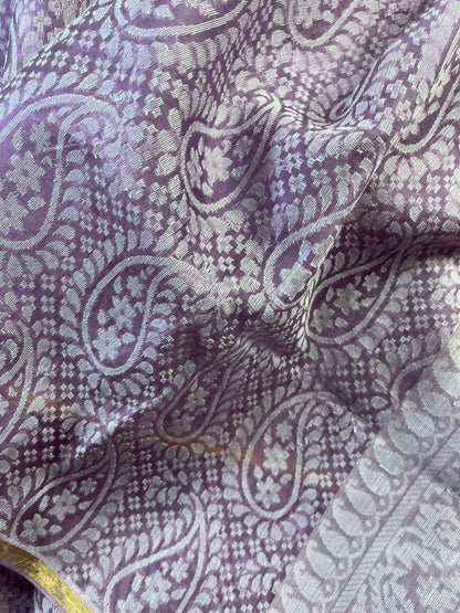 LAVENDER KORA COTTON  PURE HANDLOOM BANARASI SAREE
