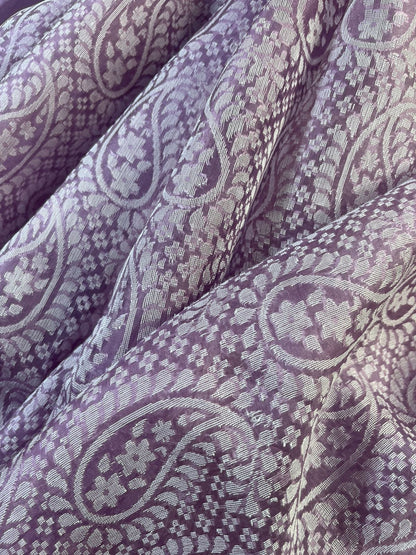 LAVENDER KORA COTTON  PURE HANDLOOM BANARASI SAREE