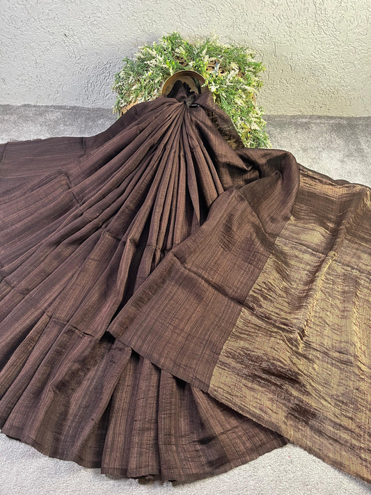 DARK BROWN MATKA SILK PURE HANDLOOM MATKA SAREE