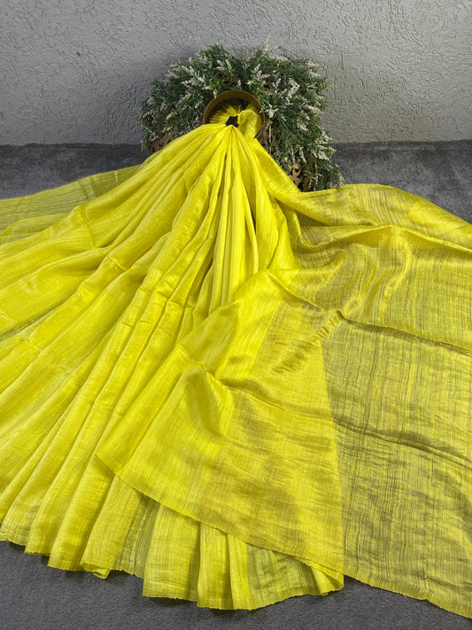LIME YELLOW MATKA SILK PURE HANDLOOM MATKA SAREE