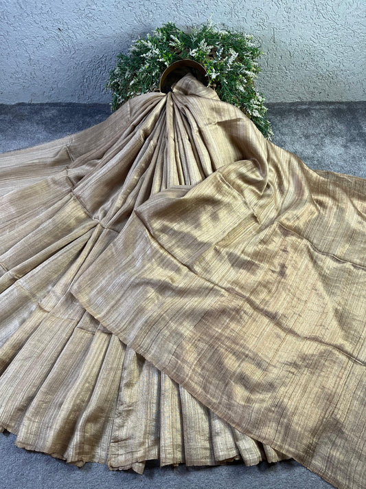 BEIGE MATKA SILK PURE HANDLOOM MATKA SAREE