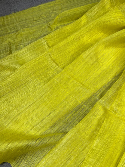 LIME YELLOW MATKA SILK PURE HANDLOOM MATKA SAREE