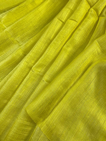 LIME YELLOW MATKA SILK PURE HANDLOOM MATKA SAREE