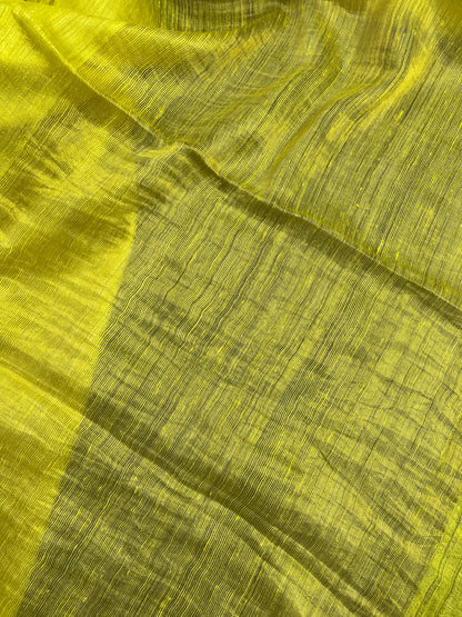 LIME YELLOW MATKA SILK PURE HANDLOOM MATKA SAREE