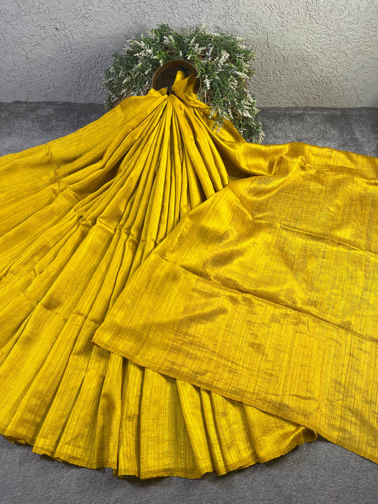 YELLOW MATKA SILK PURE HANDLOOM MATKA SAREE