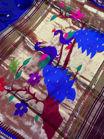 AZURE BLUE SILK PURE HANDLOOM PAITHANI SAREE