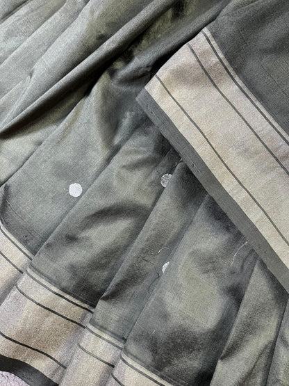 DARK GREY SILK PURE HANDLOOM PAITHANI SAREE