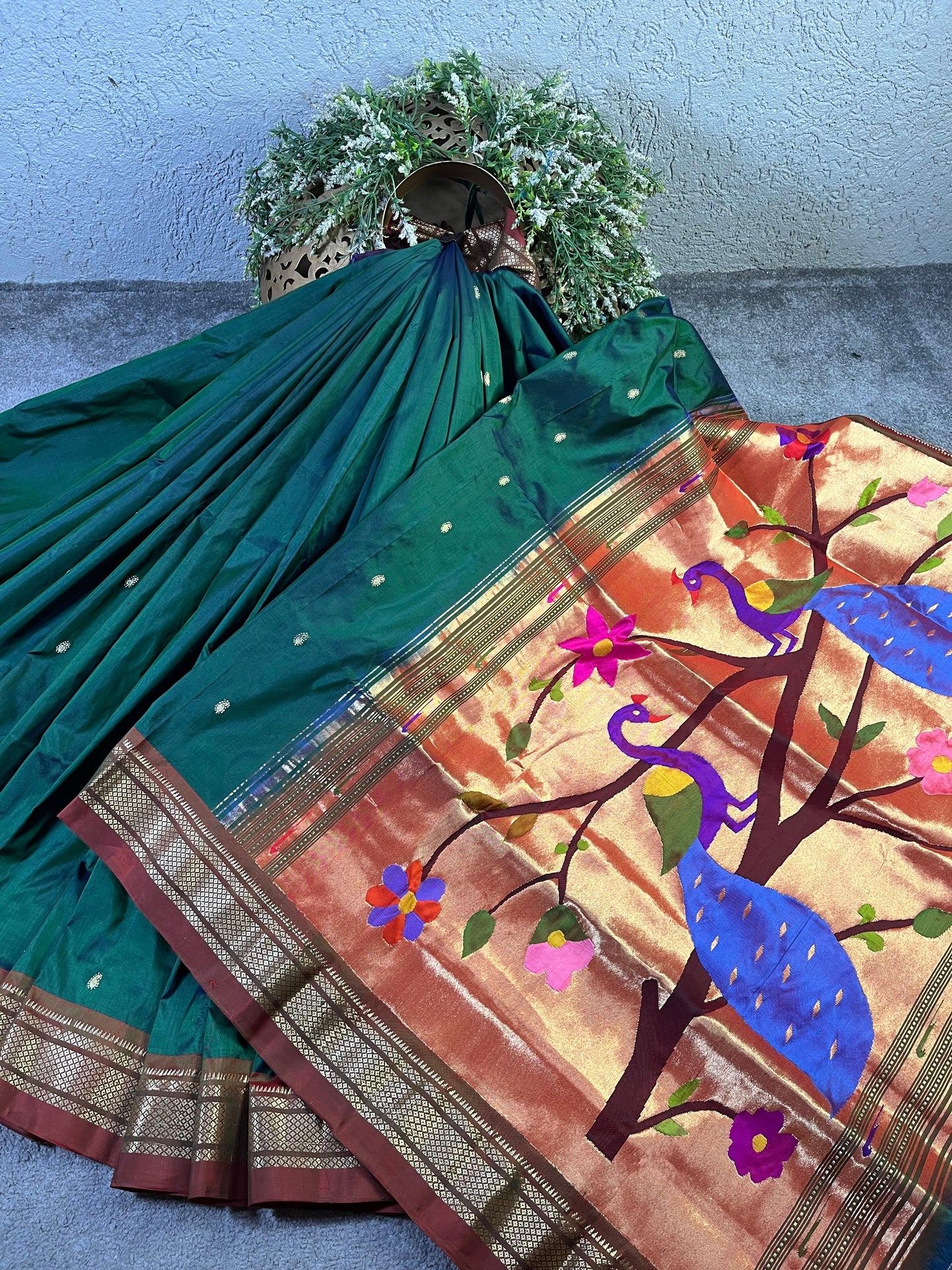 PEACOCK GREEN SILK PURE HANDLOOM PAITHANI SAREE