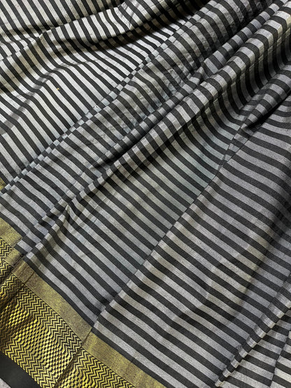 GREY BLACK SILK PURE HANDLOOM PAITHANI SAREE