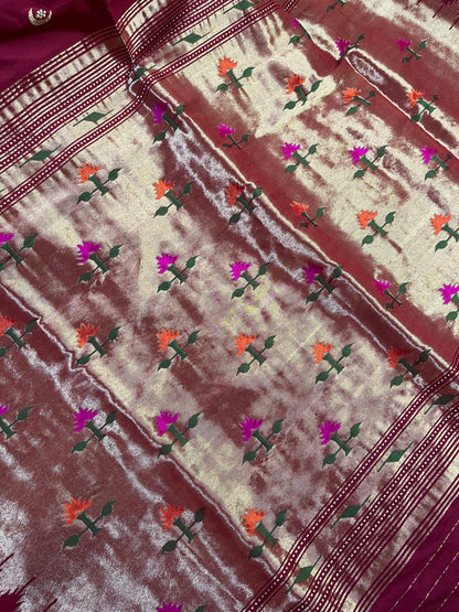 MAROON SILK PURE HANDLOOM PAITHANI SAREE
